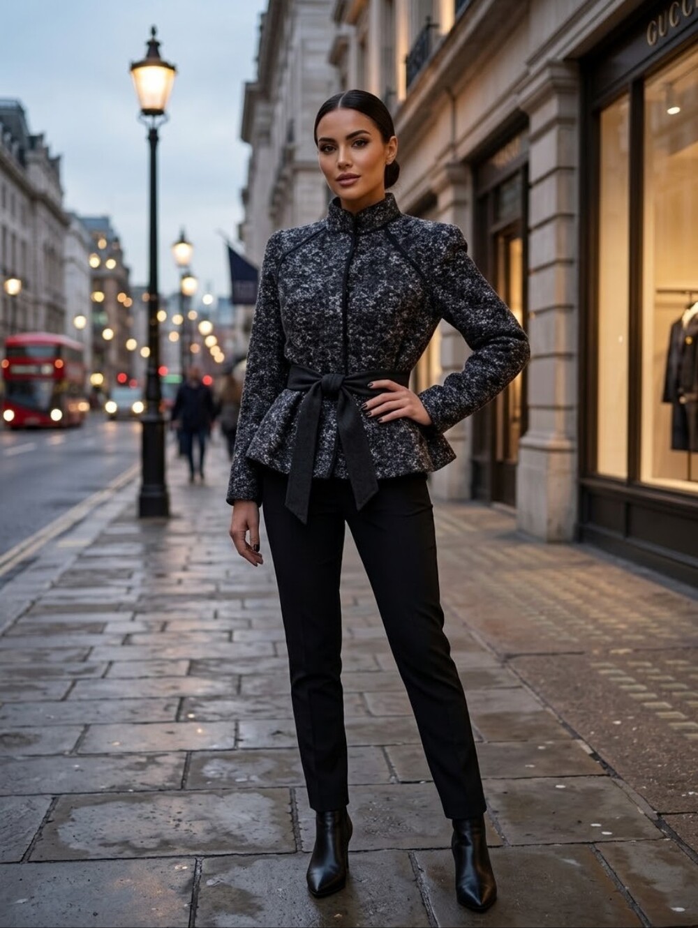 Sandro Black Tweed Belted Cropped Lined Jacket Size Small Luxe